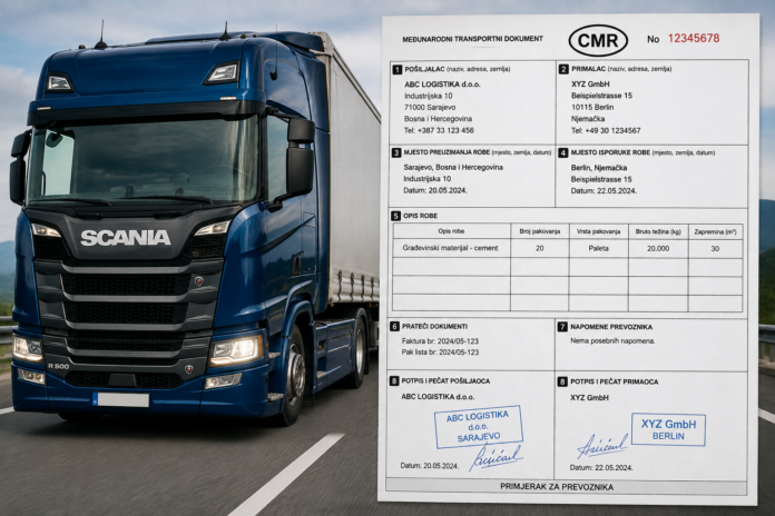 Scania kamion u međunarodnom transportu pored pravilno popunjenog CMR dokumenta